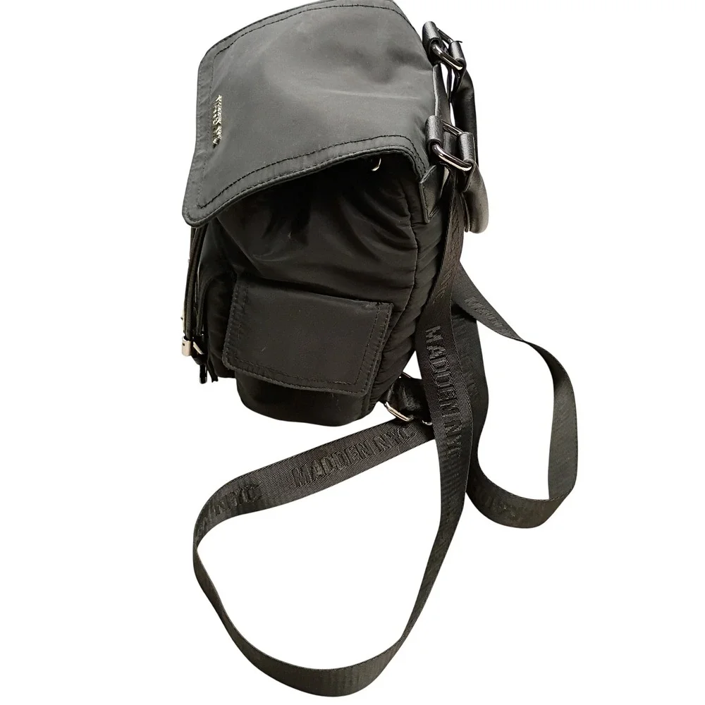 Madden NYC Backpack Women‎ Small Black Good Nylon Mini Buckle Straps Utility